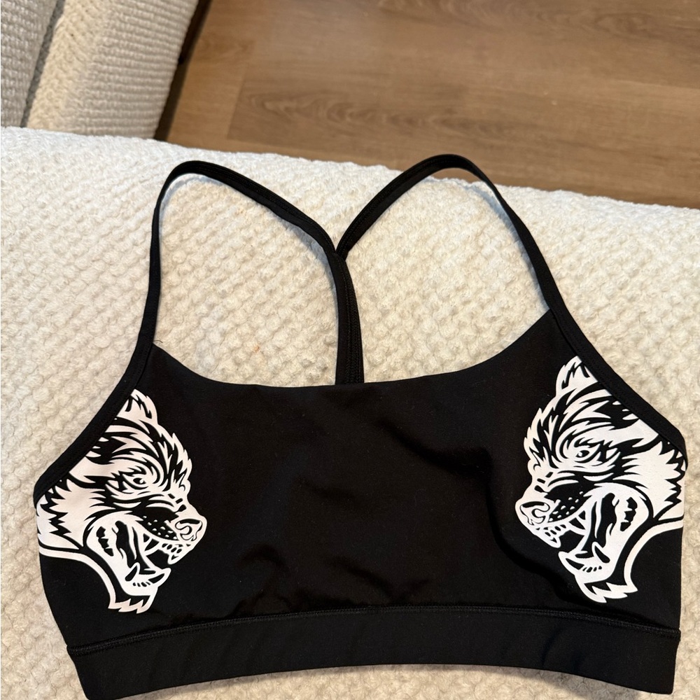 Darc Sport Black Sports Bra with White Wolf Design